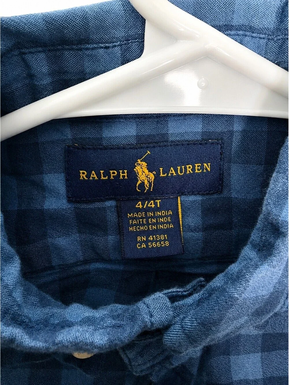Ralph Lauren Blue Navy Flannel 4T Collared  Button Up Green Pony